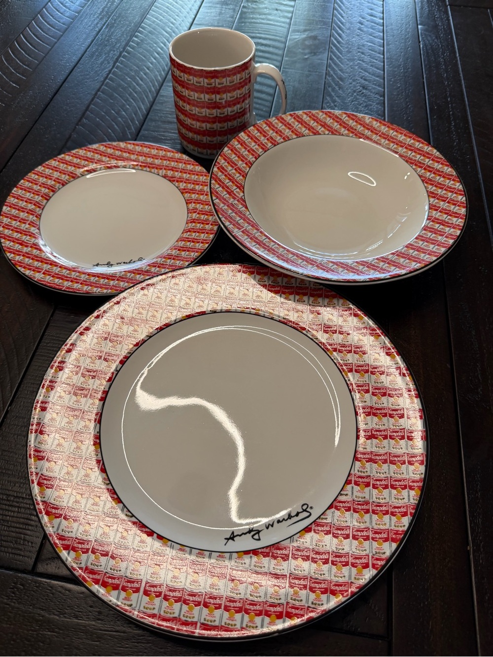 Andy Warhol Red Patterned 4-Piece Dinnerware Set 100 Cans
